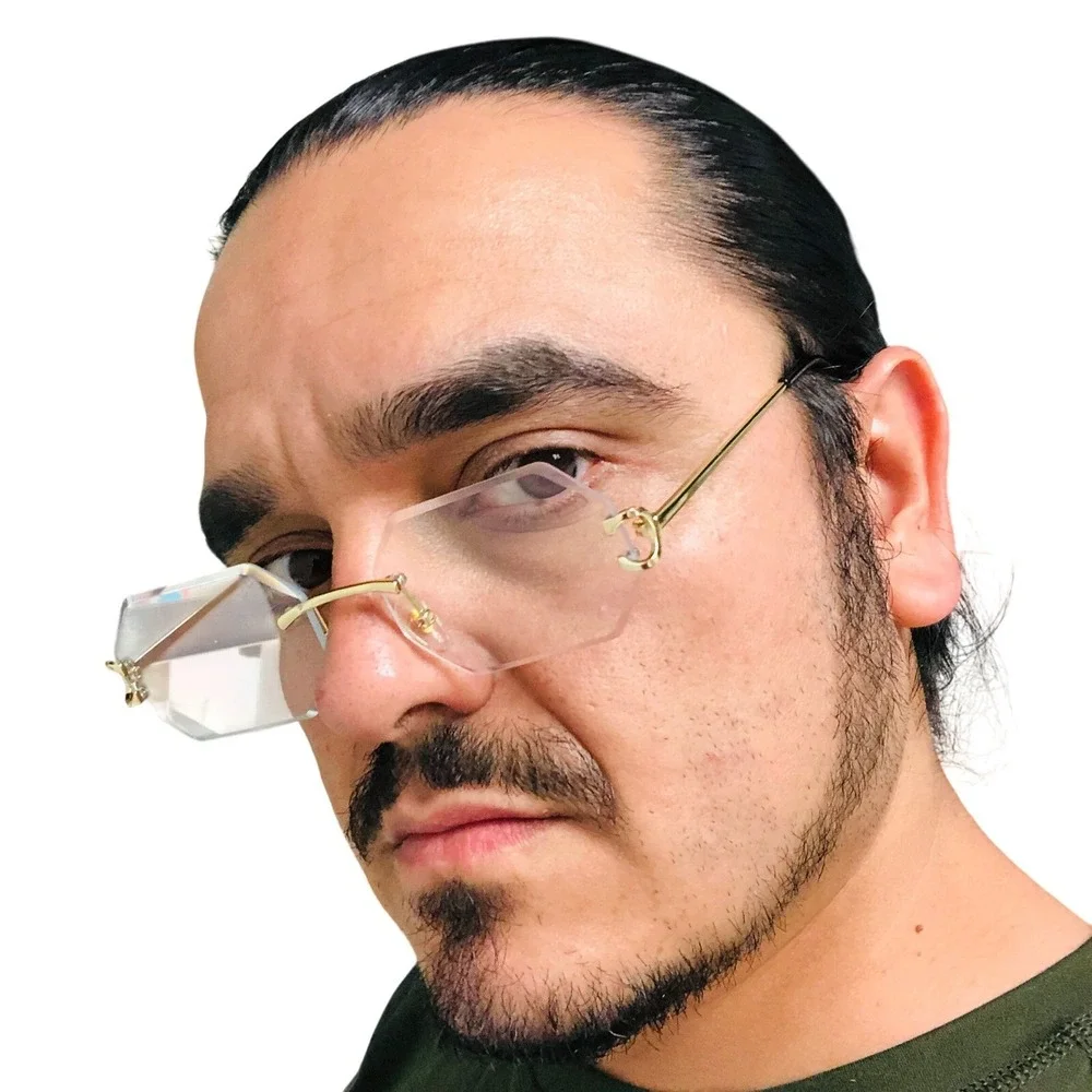 Rimless Sunglasses Men Octagon Clear Lens Gold Frame Fashion Eyewear Street Wear